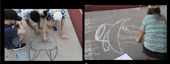 students working on chalk art